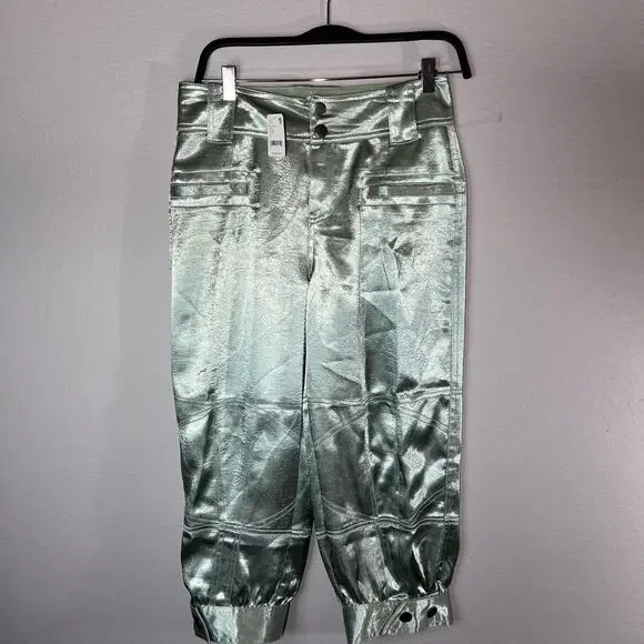 Free people light green satin cropped pant size 2 4 - Picture 12 of 12